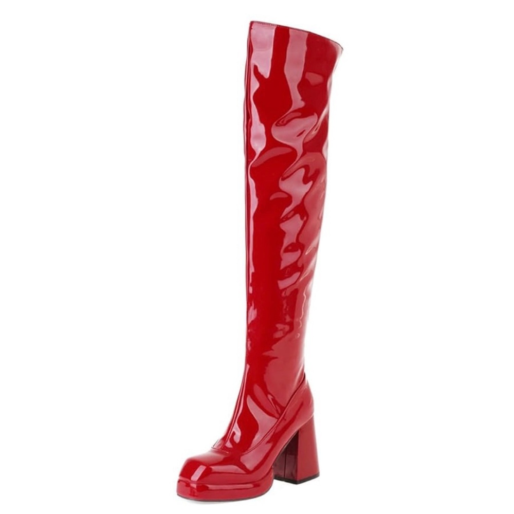 Red PU Leather Thigh-High Boots